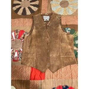 Scully Mens Tan Brown Leather Western Cowboy Vest Size 44 Button Front Yoke